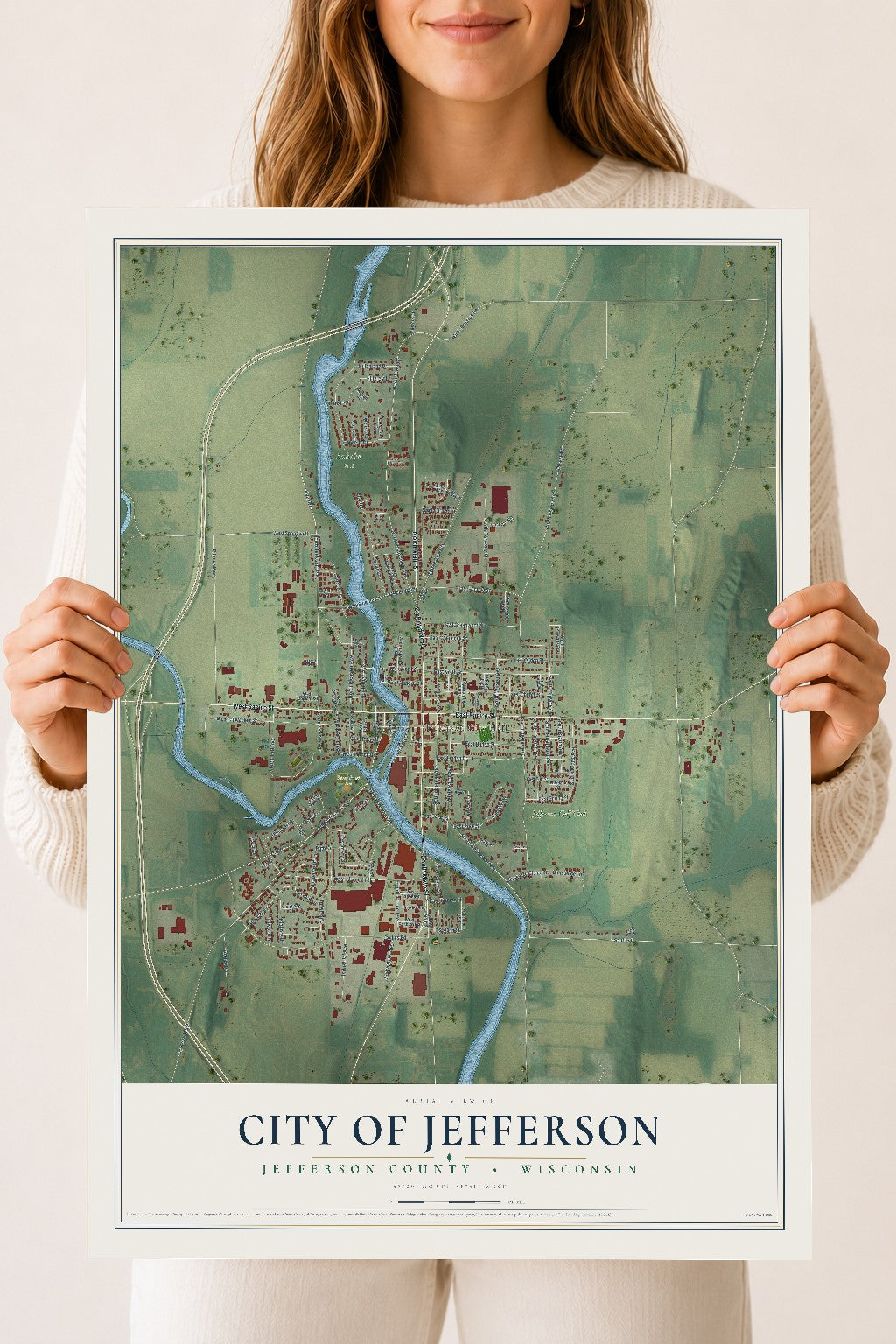 Map of Jefferson, Wisconsin, 18 x 24 inch unframed archival matte print
