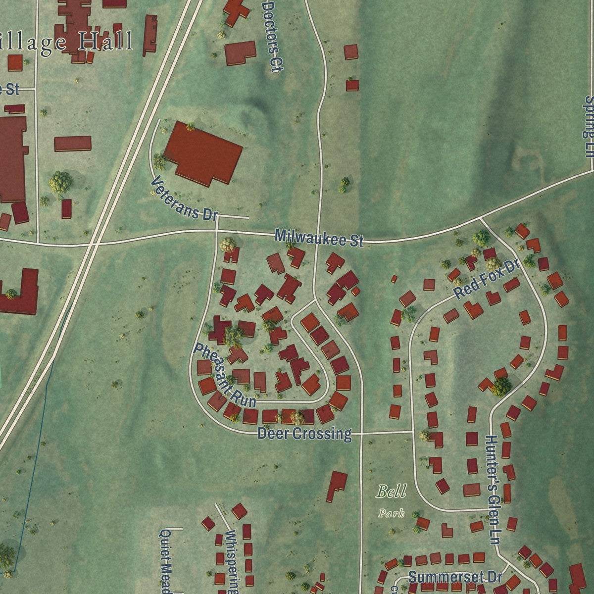 Second close-up of the map of Johnson Creek, Wisconsin print showing more streets and buildings