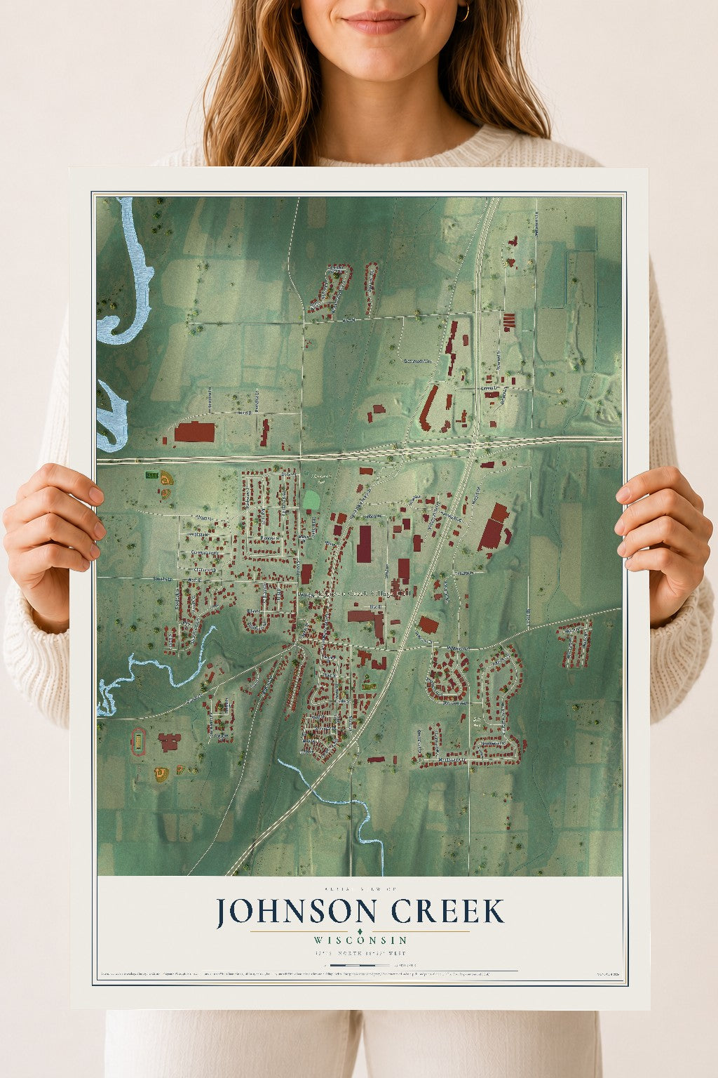Map of Johnson Creek, Wisconsin, 18 x 24 inch unframed archival matte print