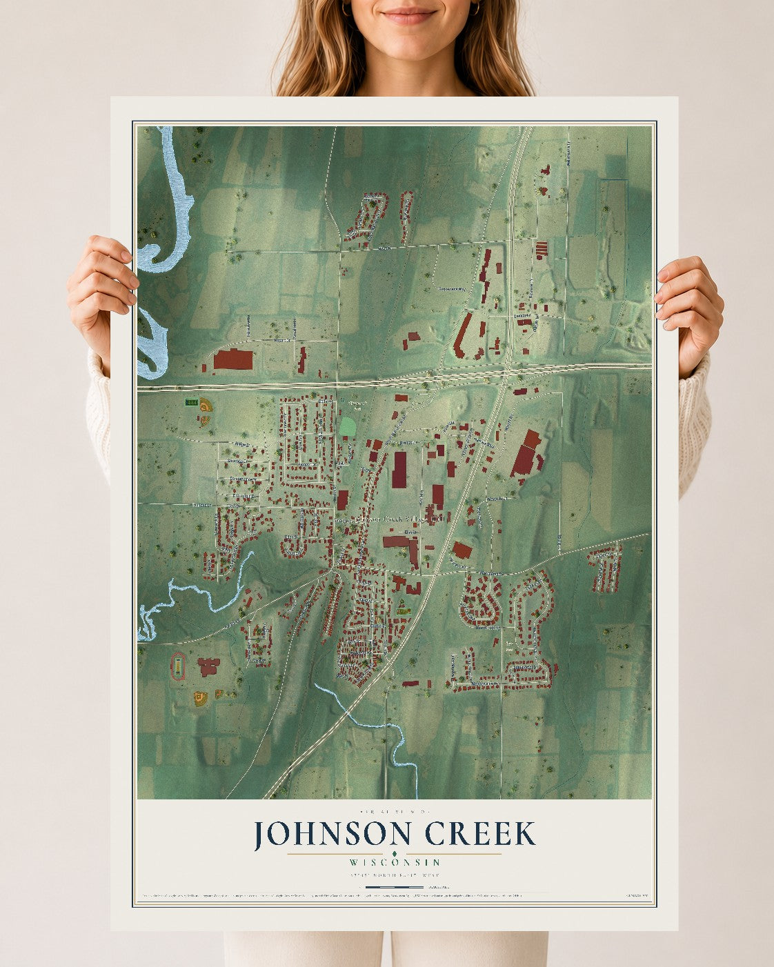Map of Johnson Creek, Wisconsin, 24 x 36 inch unframed archival matte print
