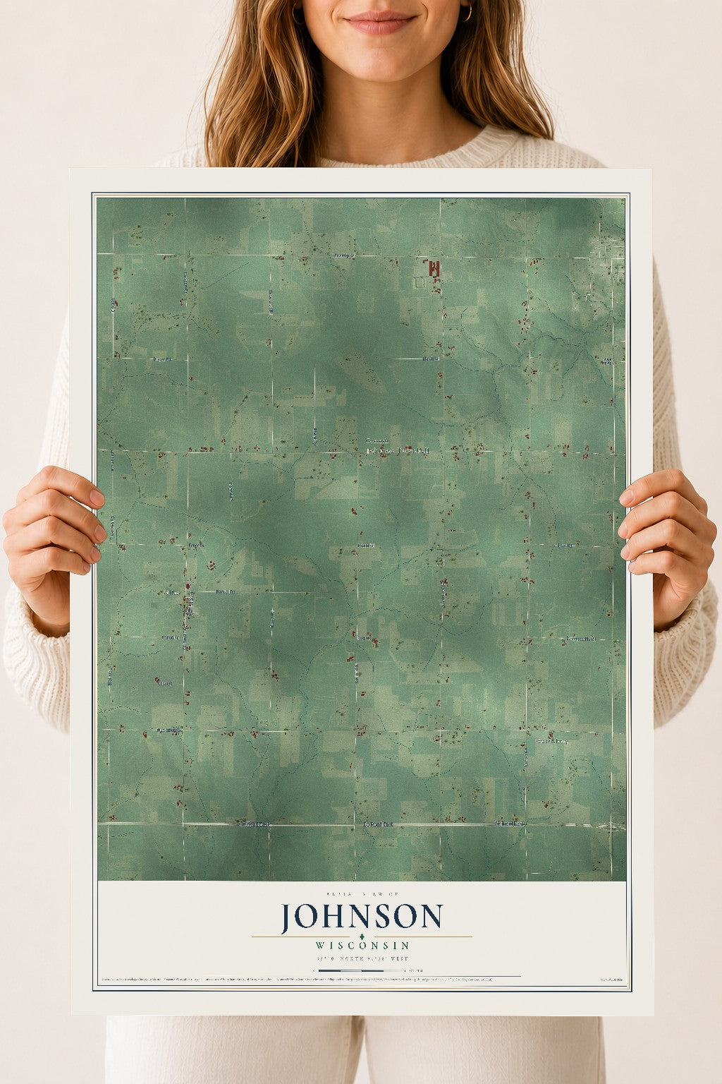 Map of Johnson, Wisconsin, 18 x 24 inch unframed archival matte print