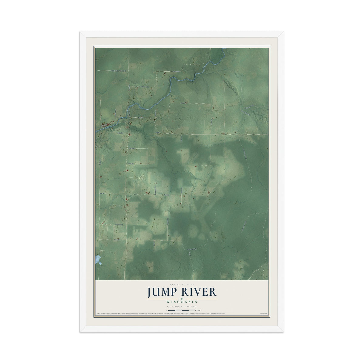 Map of Jump River, Wisconsin, 12 x 18 inch print in a white wood frame