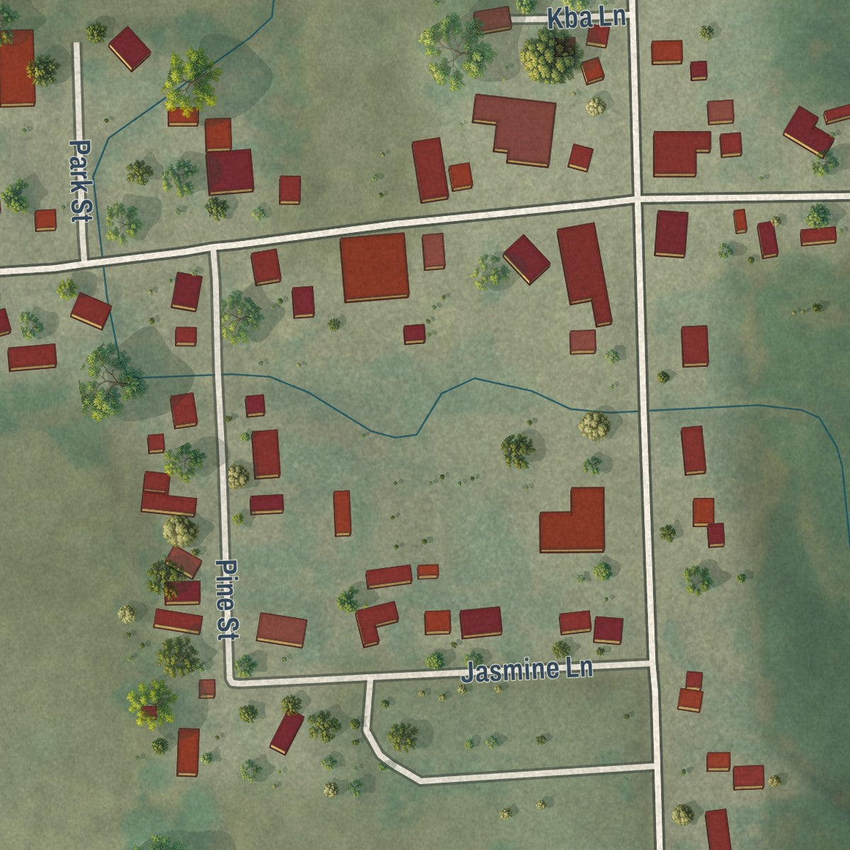 Close-up of the map of Kellnersville, Wisconsin print showing street and building detail
