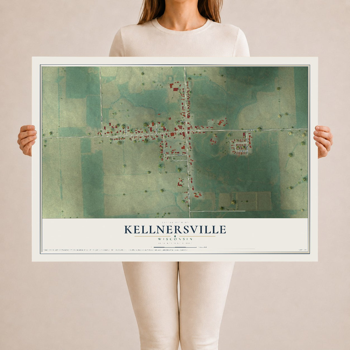 Map of Kellnersville, Wisconsin, 24 x 36 inch unframed archival matte print