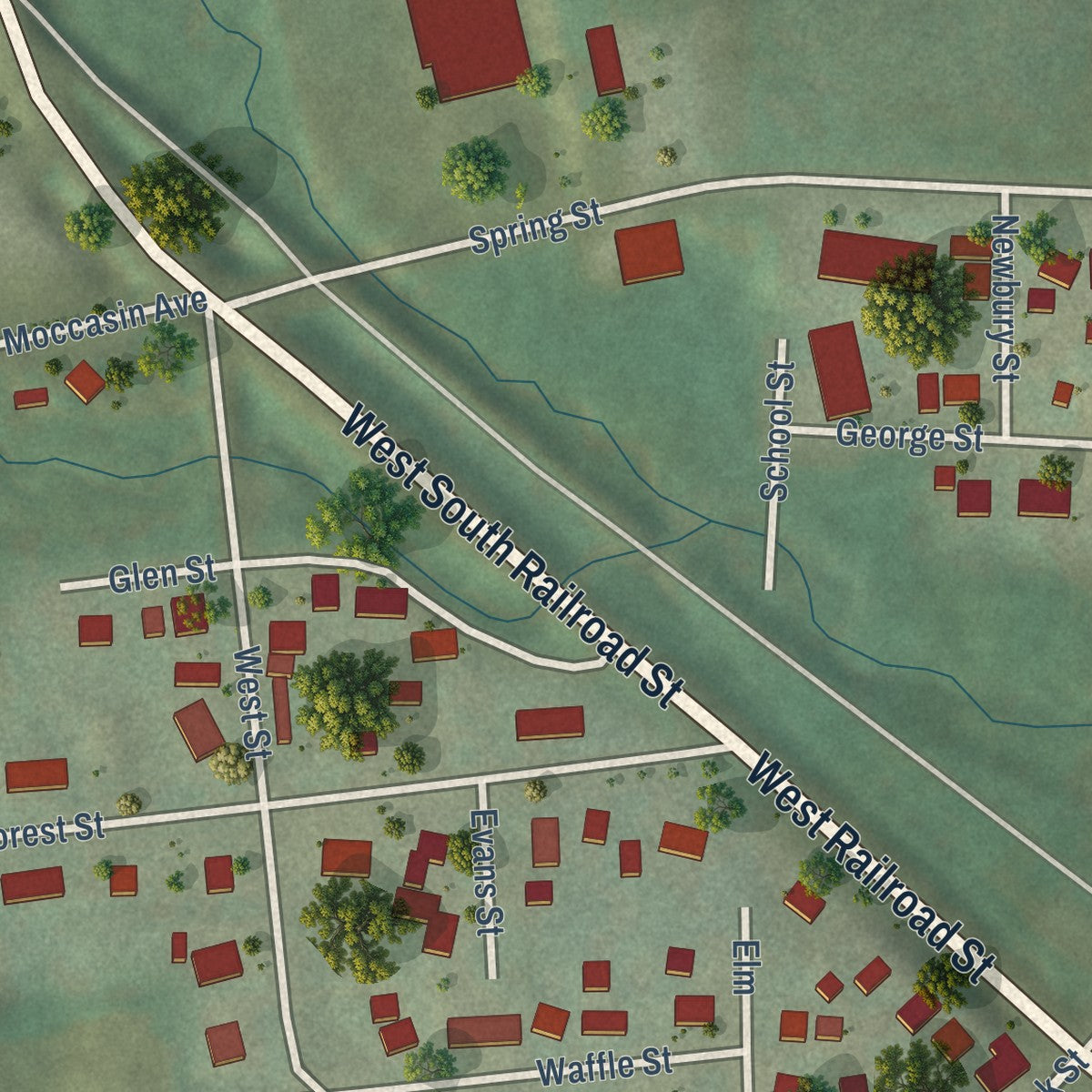 Close-up of the map of Kendall, Monroe County, Wisconsin print showing street and building detail