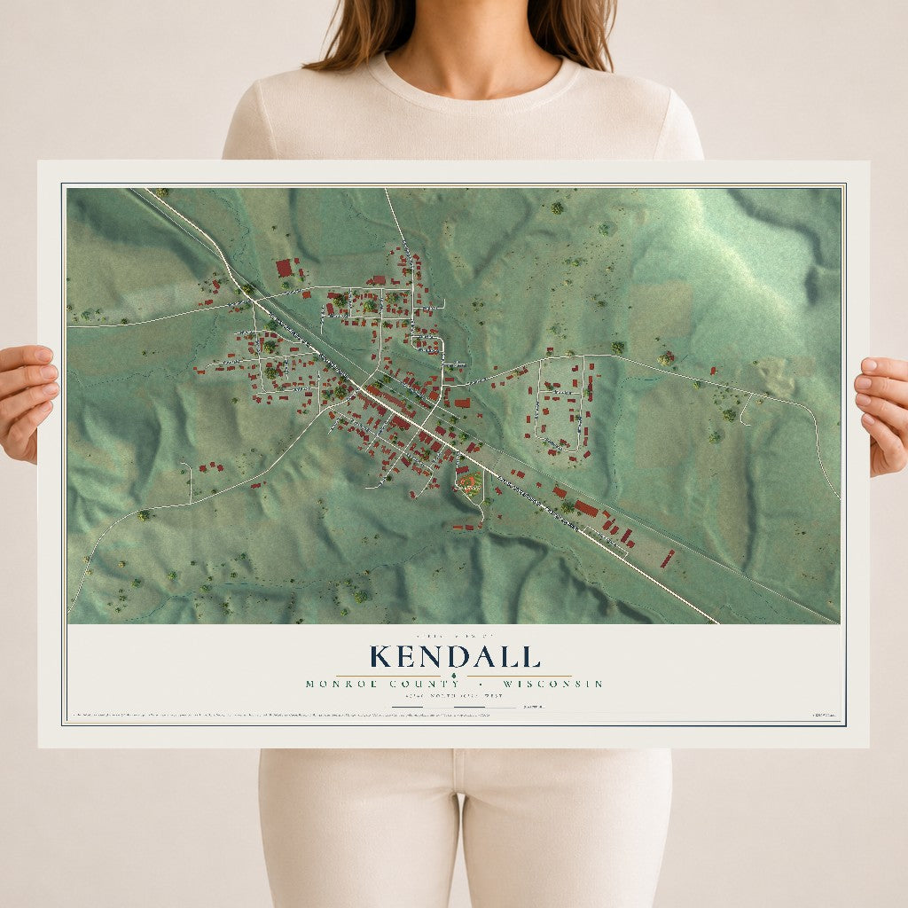 Map of Kendall, Monroe County, Wisconsin, 18 x 24 inch unframed archival matte print