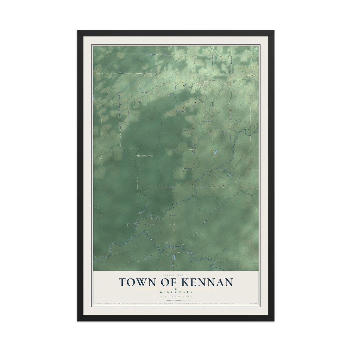 Map of the Town of Kennan, Wisconsin, 12 x 18 inch print in a black wood frame