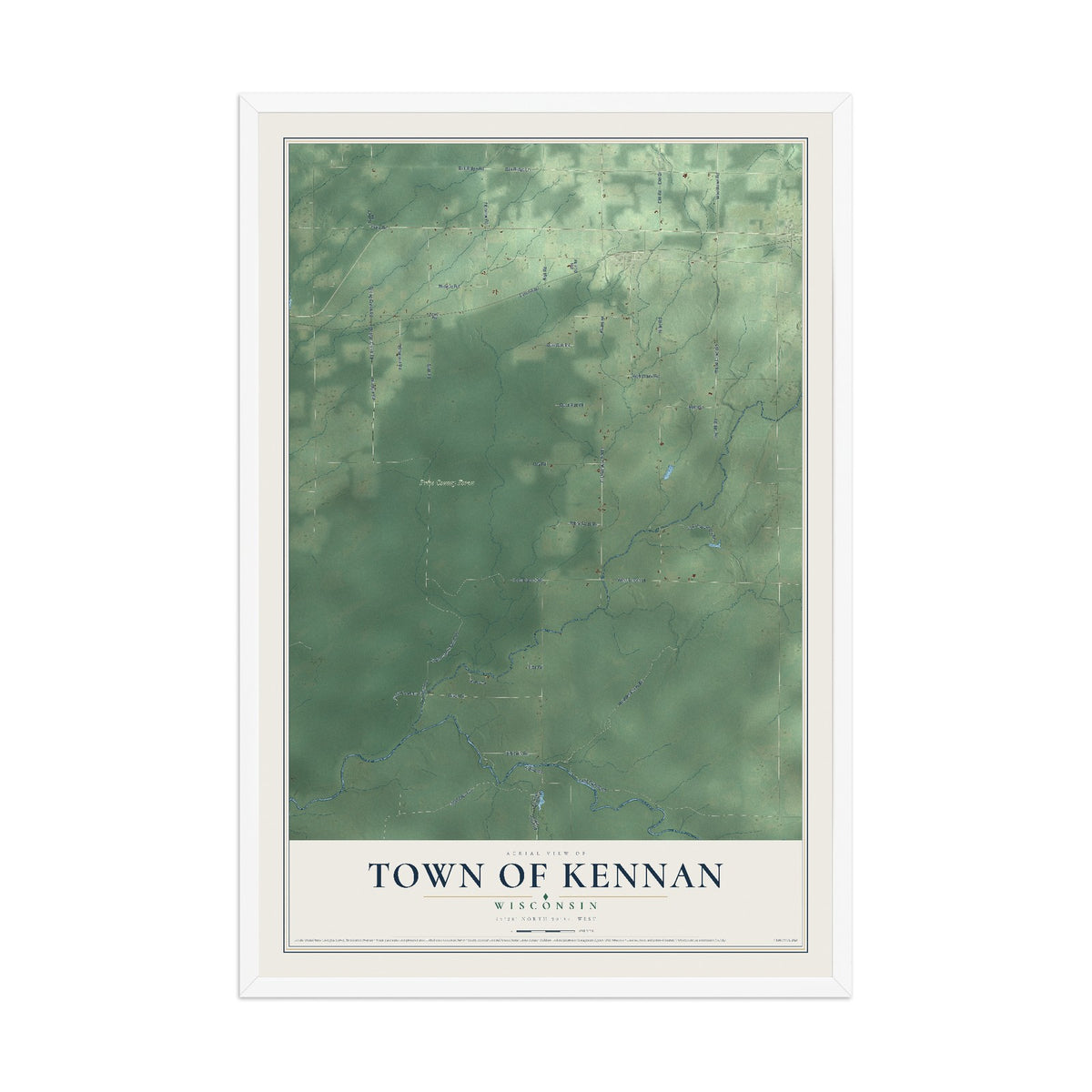 Map of the Town of Kennan, Wisconsin, 12 x 18 inch print in a white wood frame