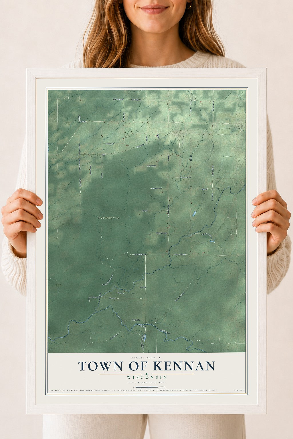 Map of the Town of Kennan, Wisconsin, 18 x 24 inch print in a white wood frame