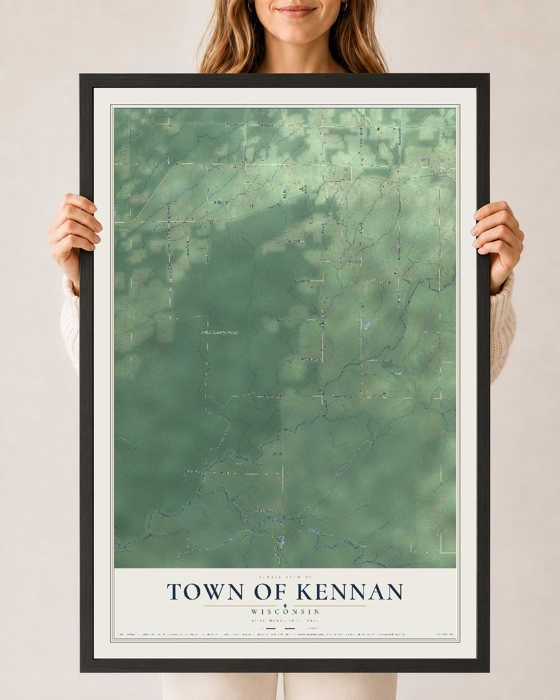 Map of the Town of Kennan, Wisconsin, 24 x 36 inch print in a black wood frame