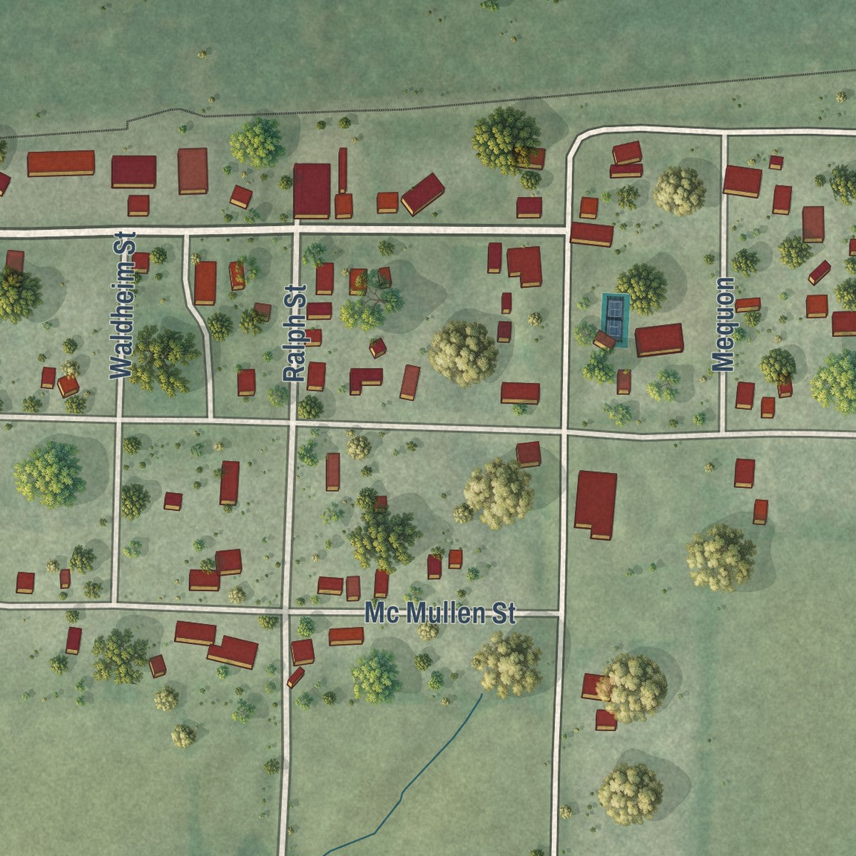 Close-up of the map of Kennan, Wisconsin print showing street and building detail