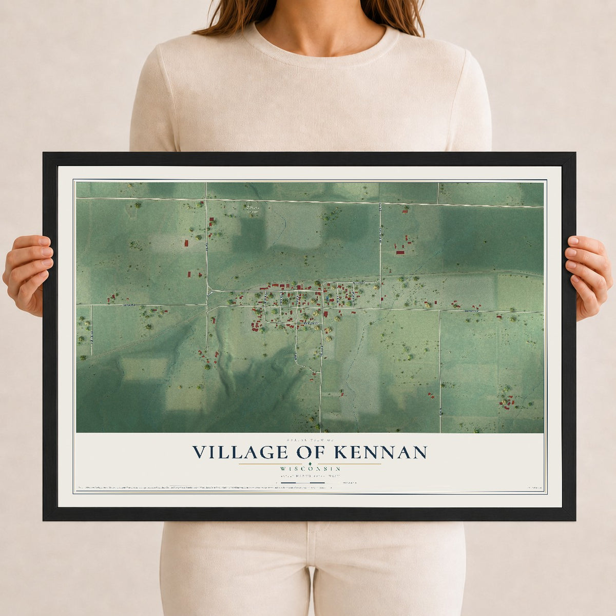 Map of Kennan, Wisconsin, 12 x 18 inch print in a black wood frame