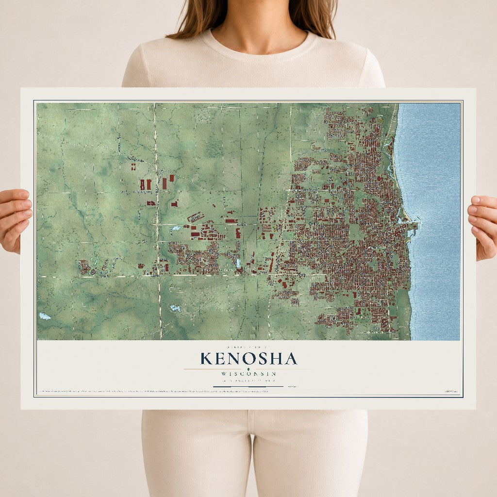 Map of Kenosha, Wisconsin, 18 x 24 inch unframed archival matte print