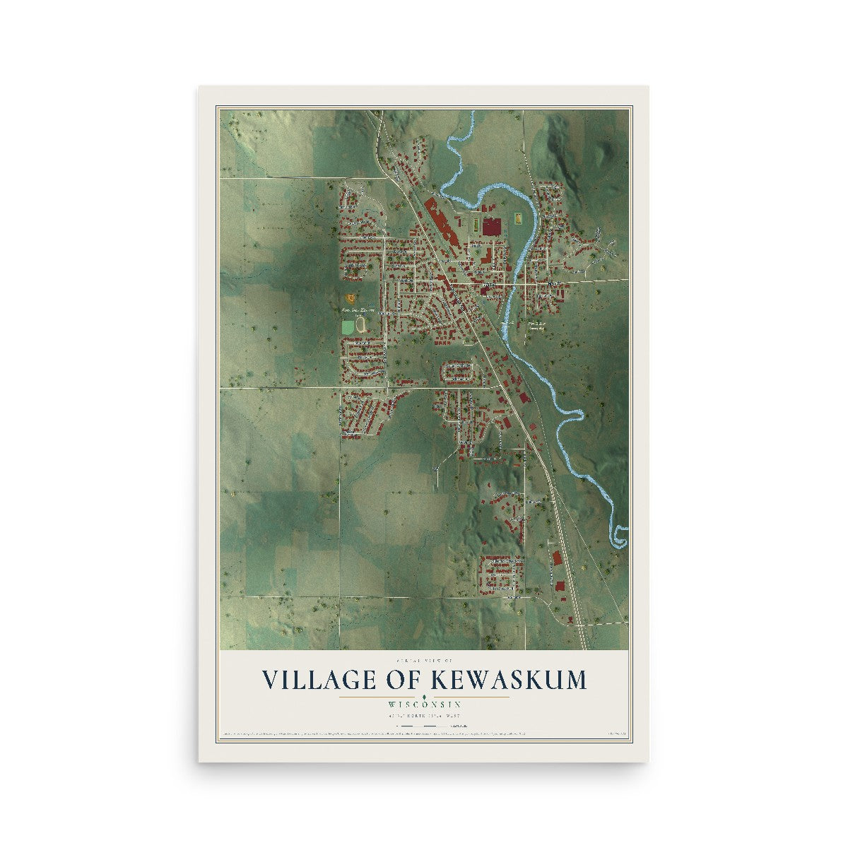Map of Kewaskum, Wisconsin, 12 x 18 inch unframed archival matte print