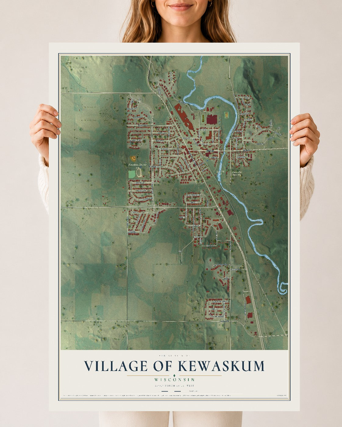 Map of Kewaskum, Wisconsin, 24 x 36 inch unframed archival matte print