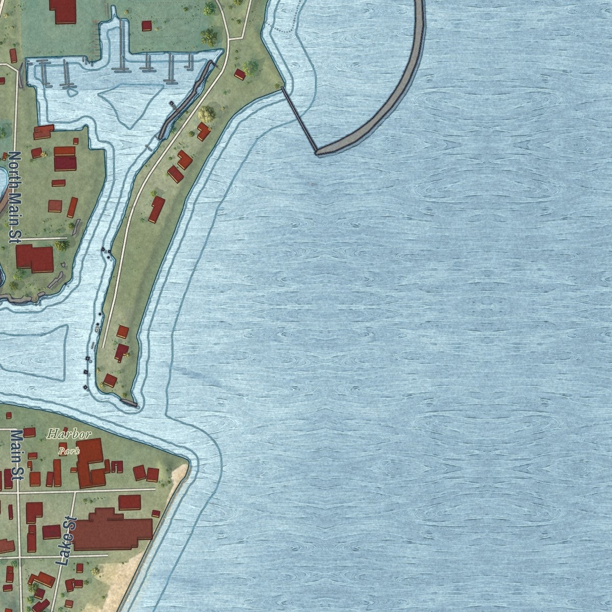 Second close-up of the map of Kewaunee, Wisconsin print showing more streets and buildings
