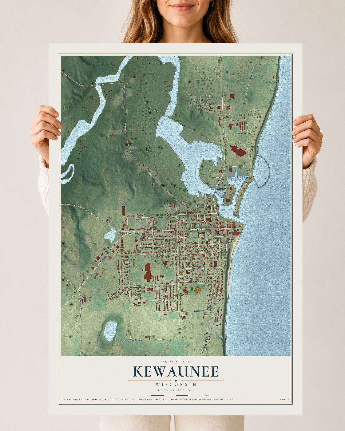 Map of Kewaunee, Wisconsin, 24 x 36 inch unframed archival matte print