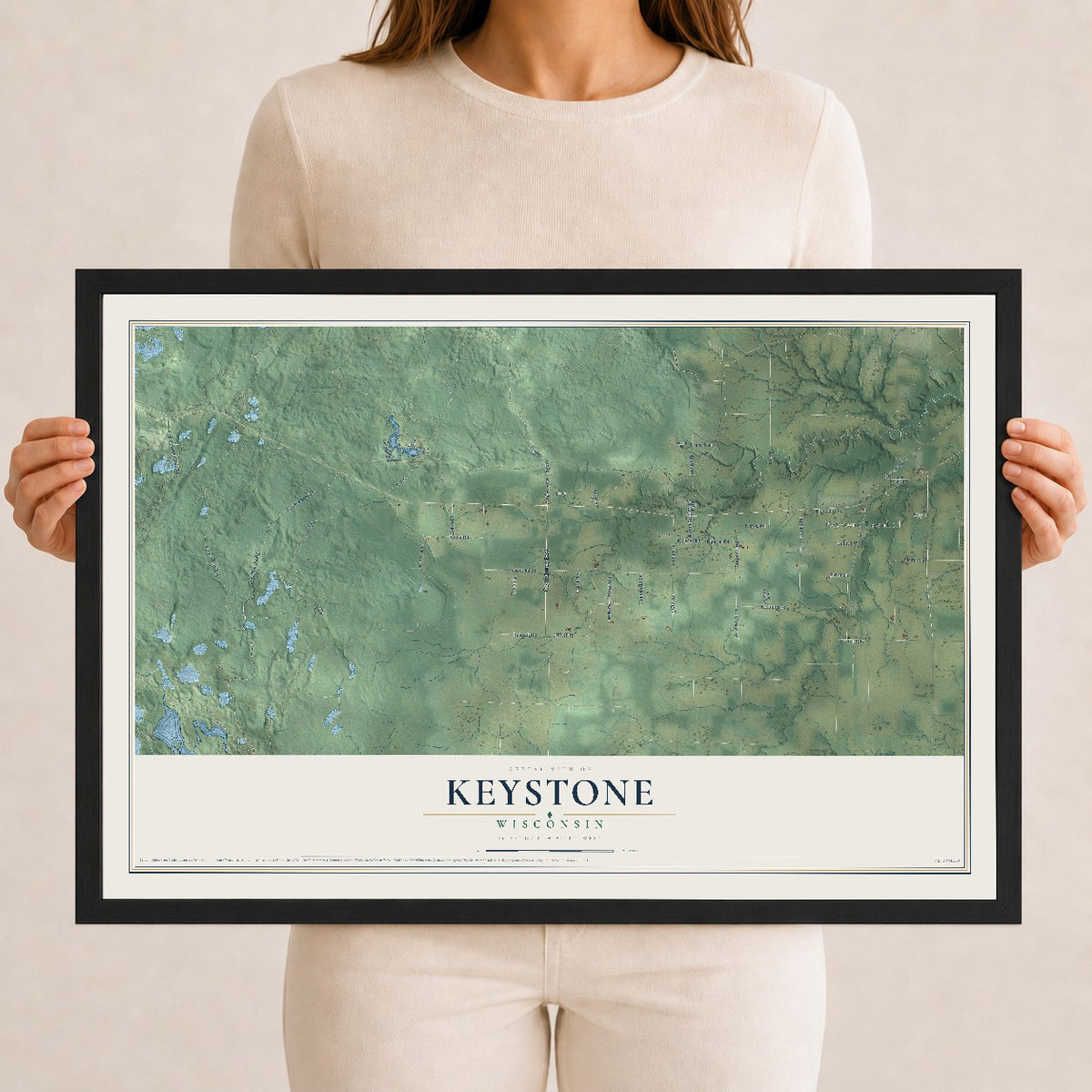 Map of Keystone, Wisconsin, 12 x 18 inch print in a black wood frame