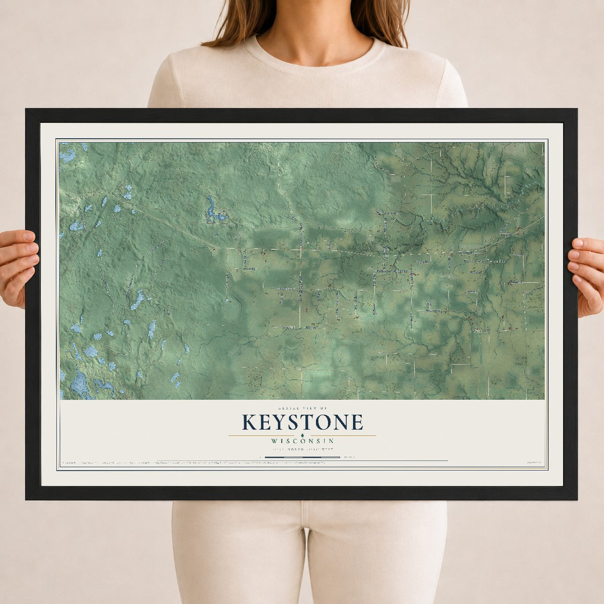 Map of Keystone, Wisconsin, 18 x 24 inch print in a black wood frame