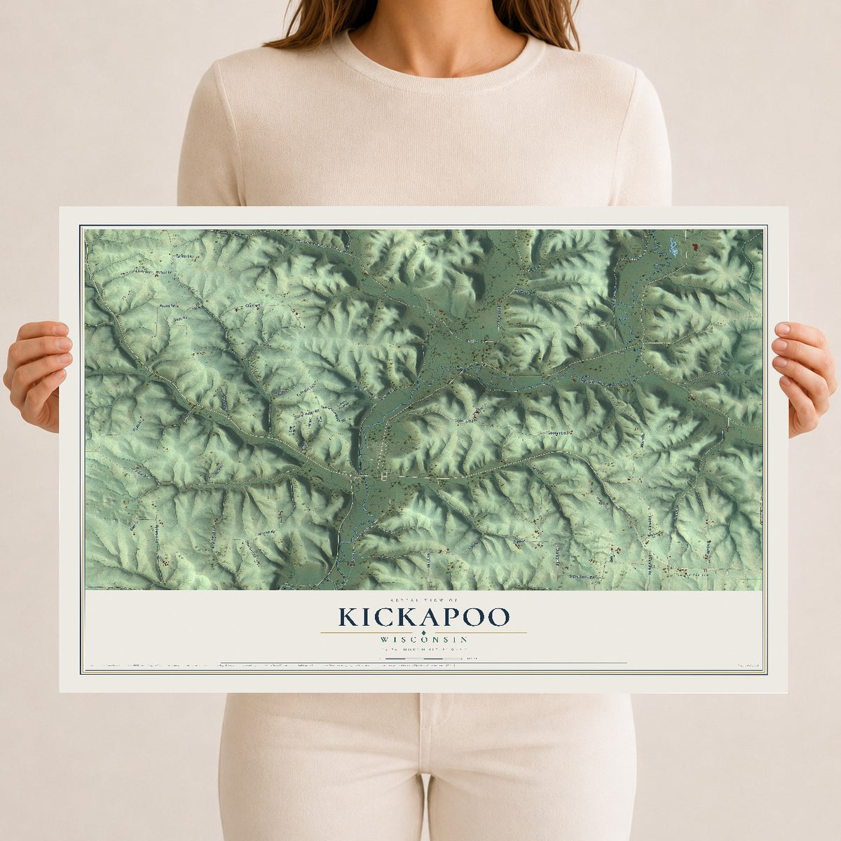 Map of Kickapoo, Wisconsin, 12 x 18 inch unframed archival matte print