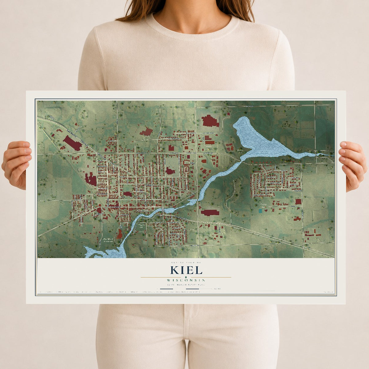 Map of Kiel, Wisconsin, 12 x 18 inch unframed archival matte print