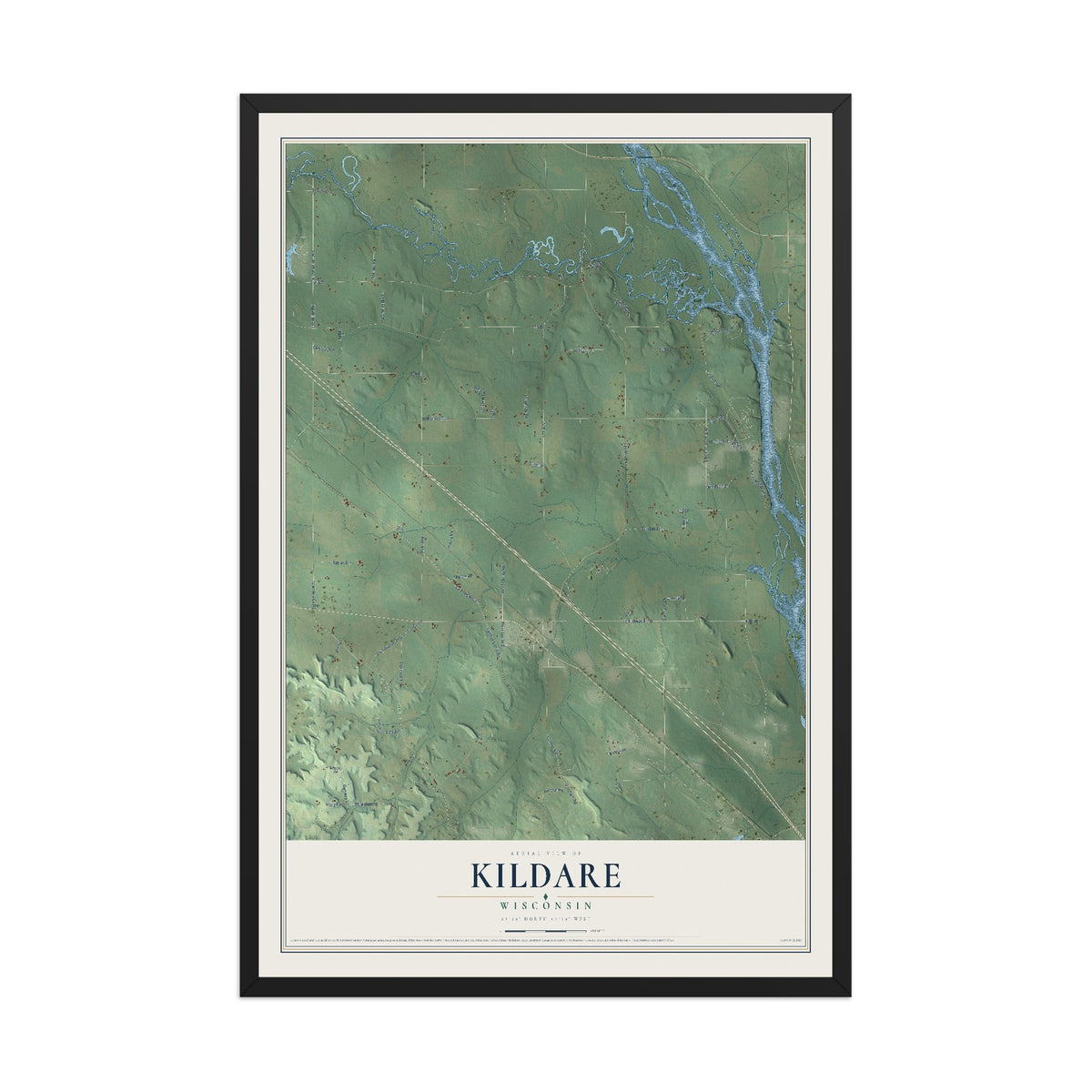 Map of Kildare, Wisconsin, 12 x 18 inch print in a black wood frame