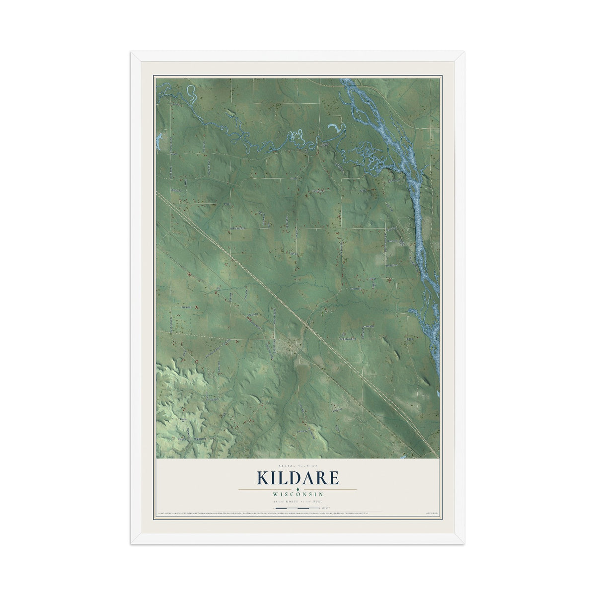 Map of Kildare, Wisconsin, 12 x 18 inch print in a white wood frame