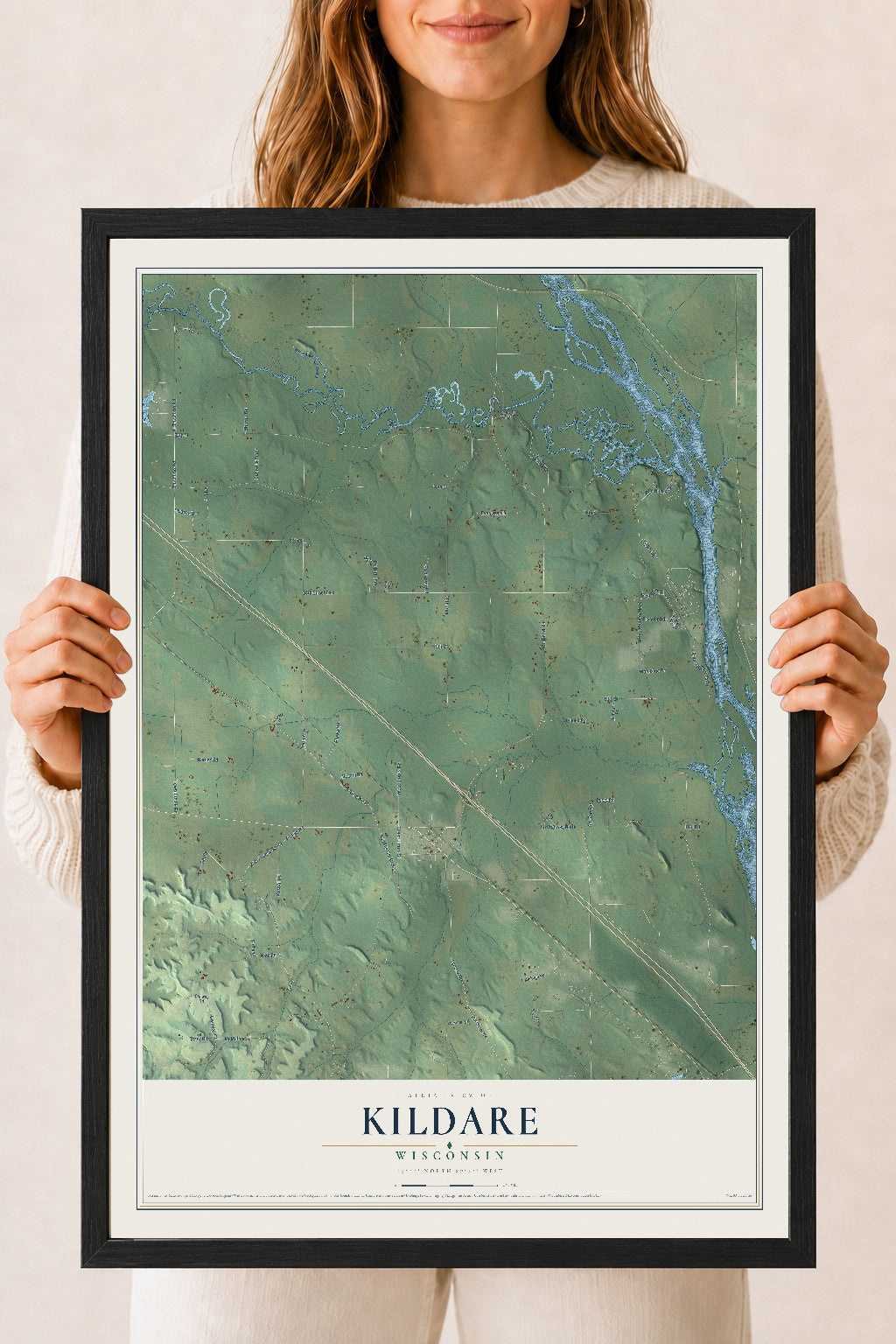 Map of Kildare, Wisconsin, 18 x 24 inch print in a black wood frame