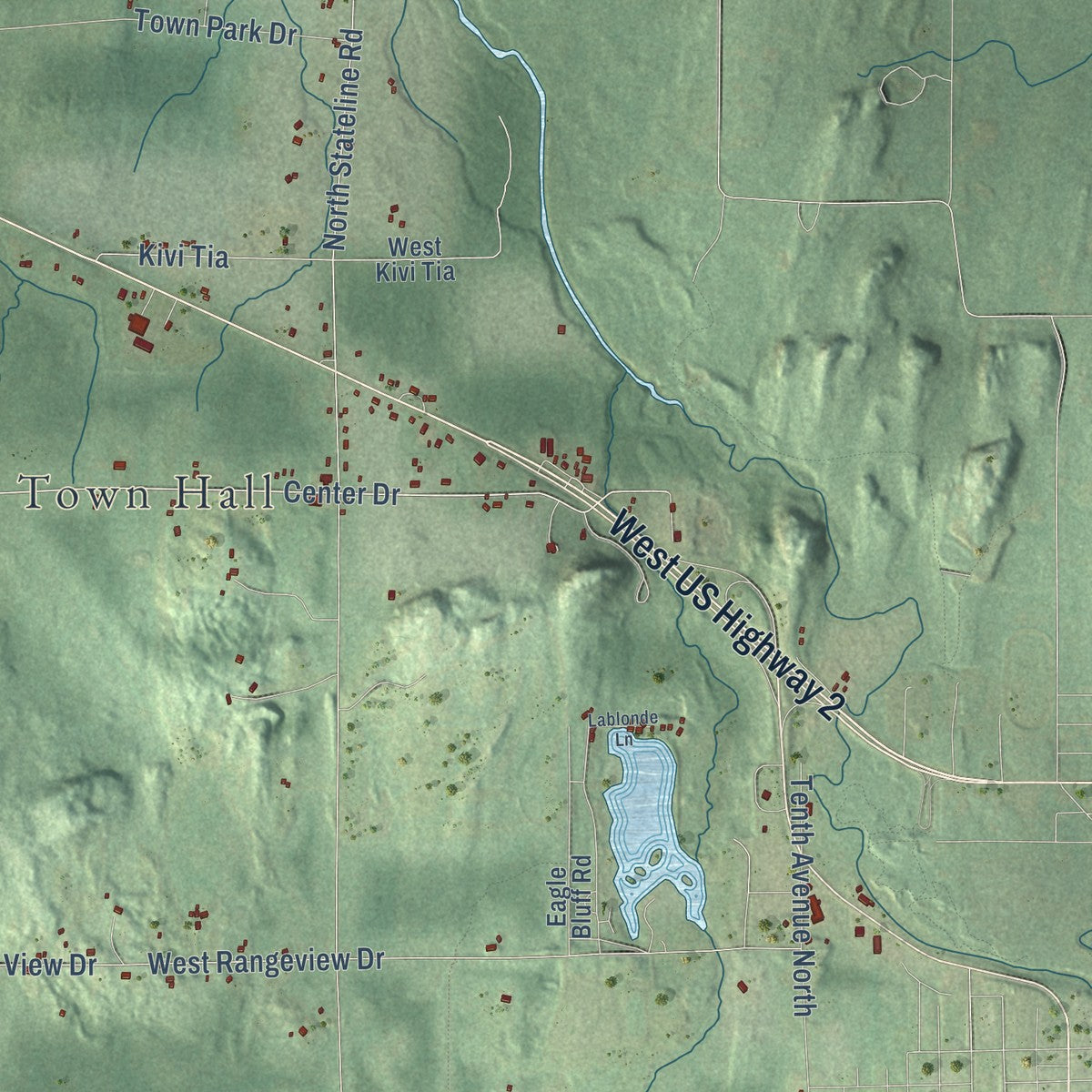Second close-up of the map of Kimball, Wisconsin print showing more streets and buildings