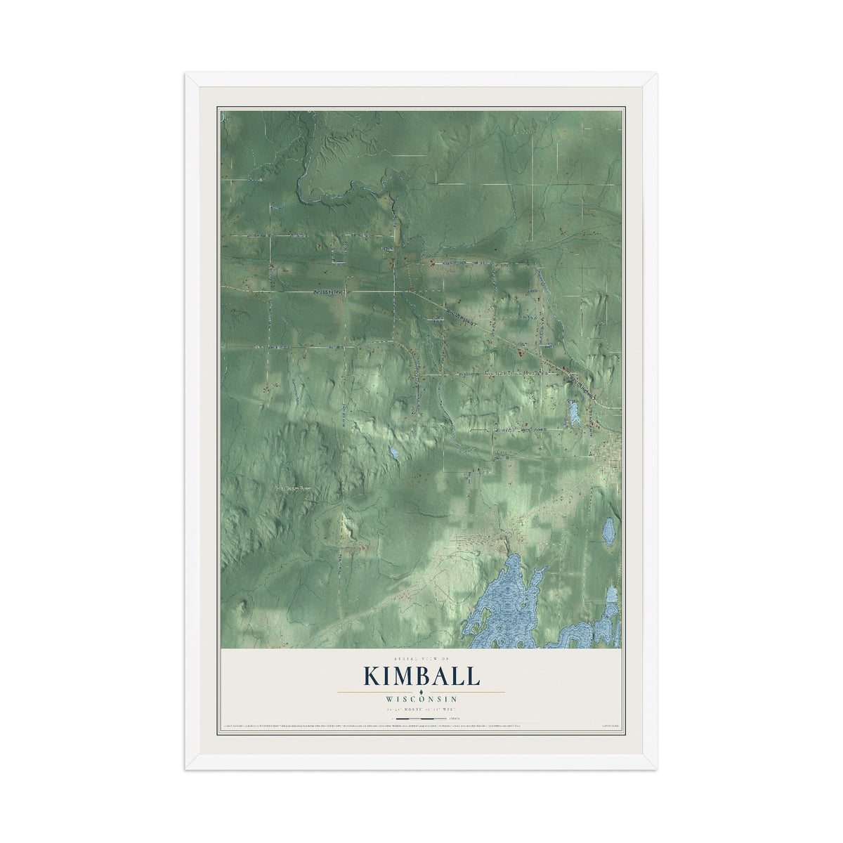 Map of Kimball, Wisconsin, 12 x 18 inch print in a white wood frame