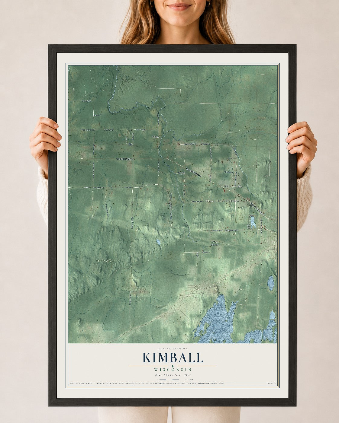 Map of Kimball, Wisconsin, 24 x 36 inch print in a black wood frame