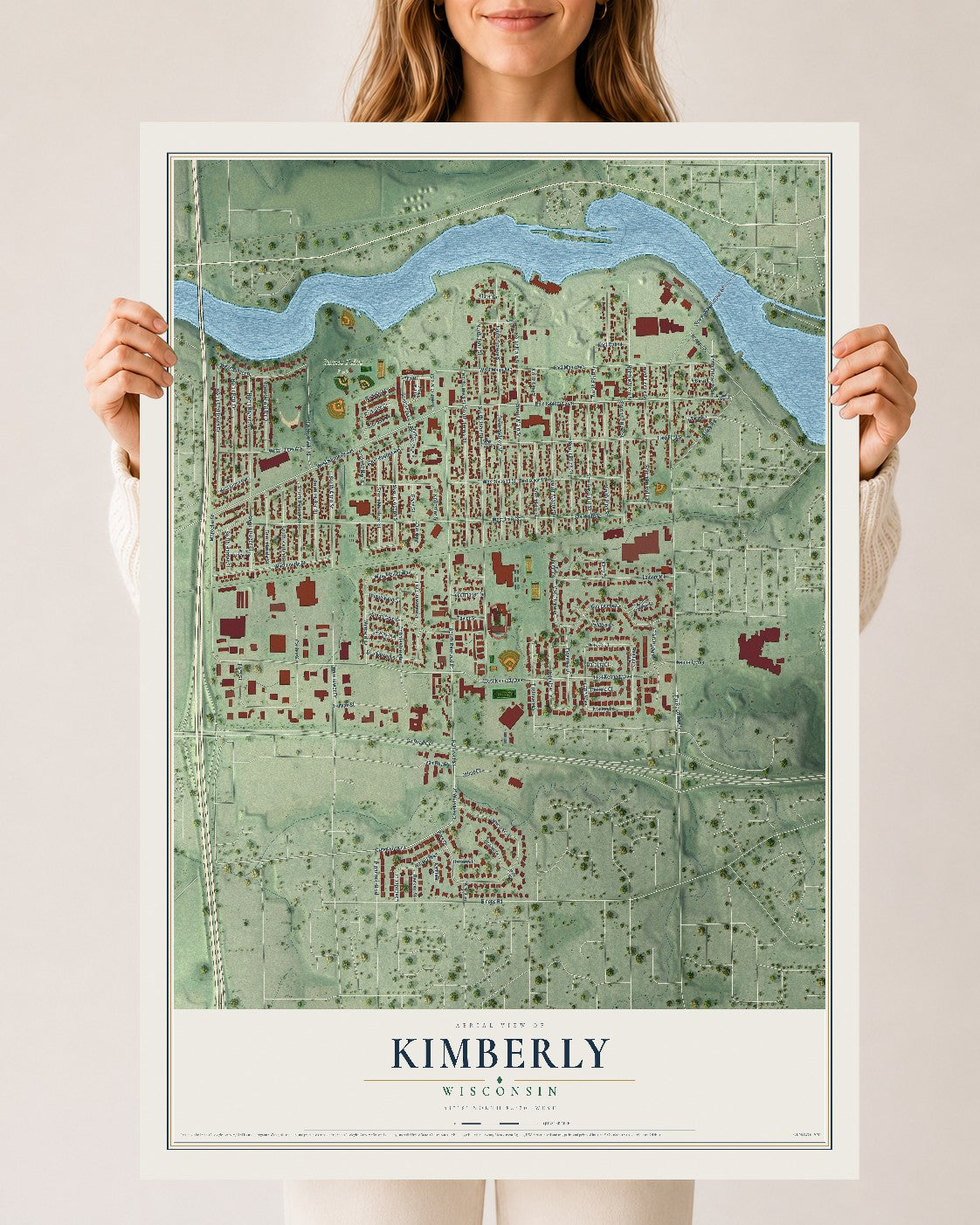 Map of Kimberly, Wisconsin, 24 x 36 inch unframed archival matte print