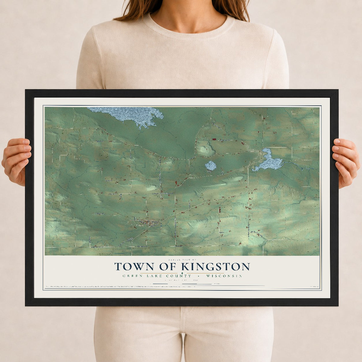 Map of the Town of Kingston, Green Lake County, Wisconsin, 12 x 18 inch print in a black wood frame