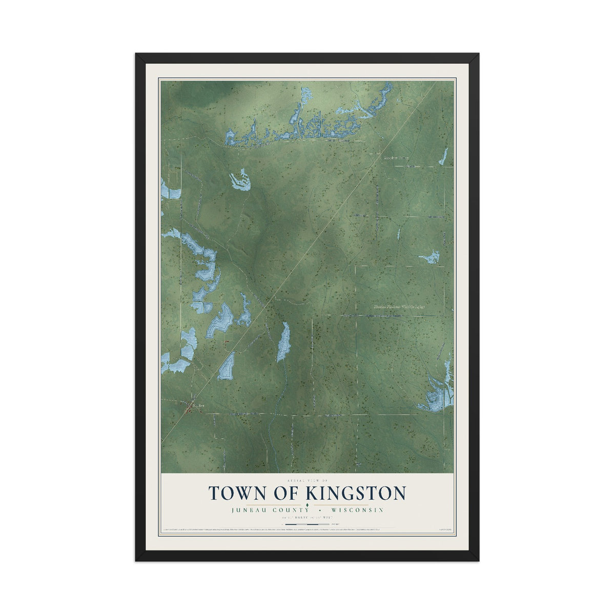 Map of the Town of Kingston, Juneau County, Wisconsin, 12 x 18 inch print in a black wood frame