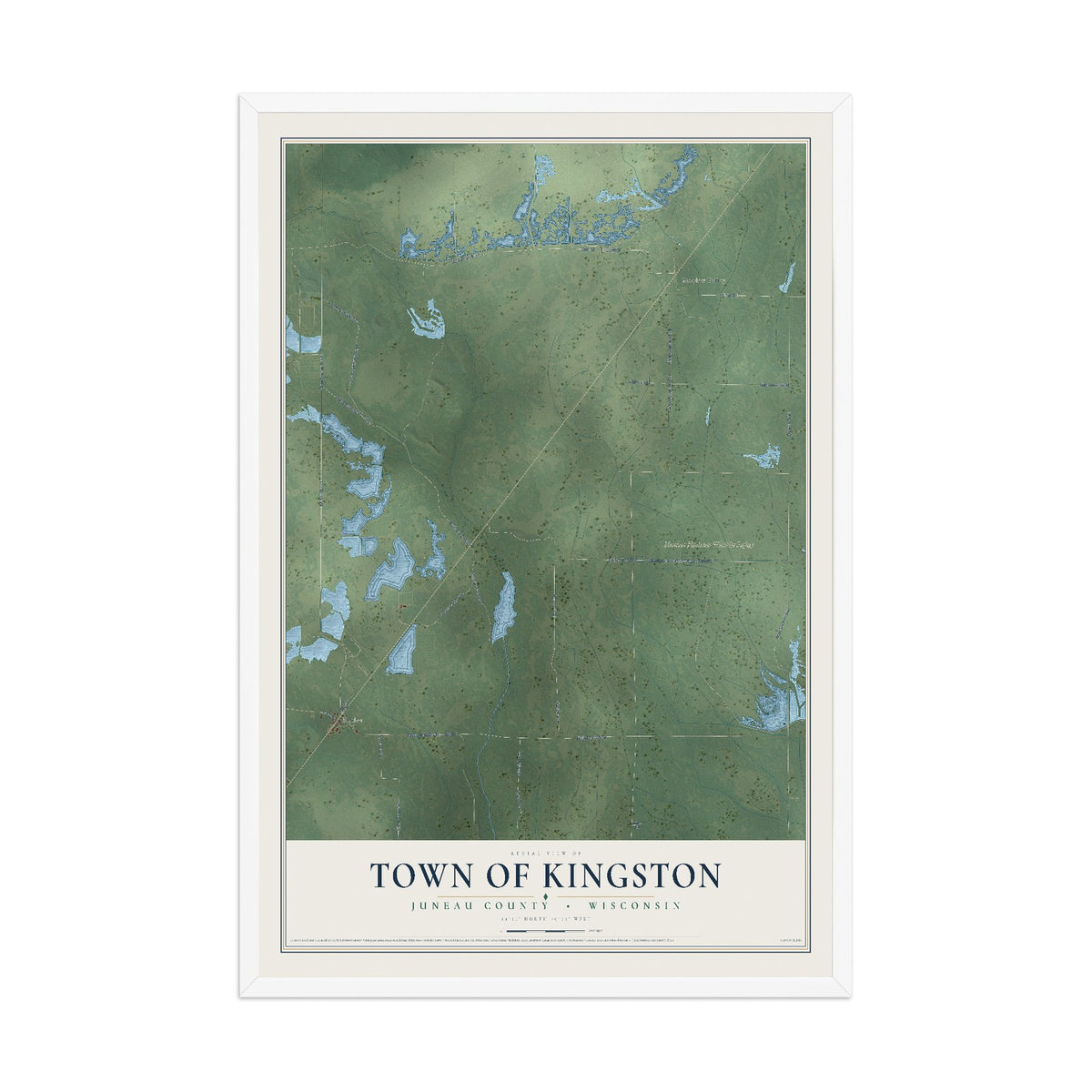 Map of the Town of Kingston, Juneau County, Wisconsin, 12 x 18 inch print in a white wood frame
