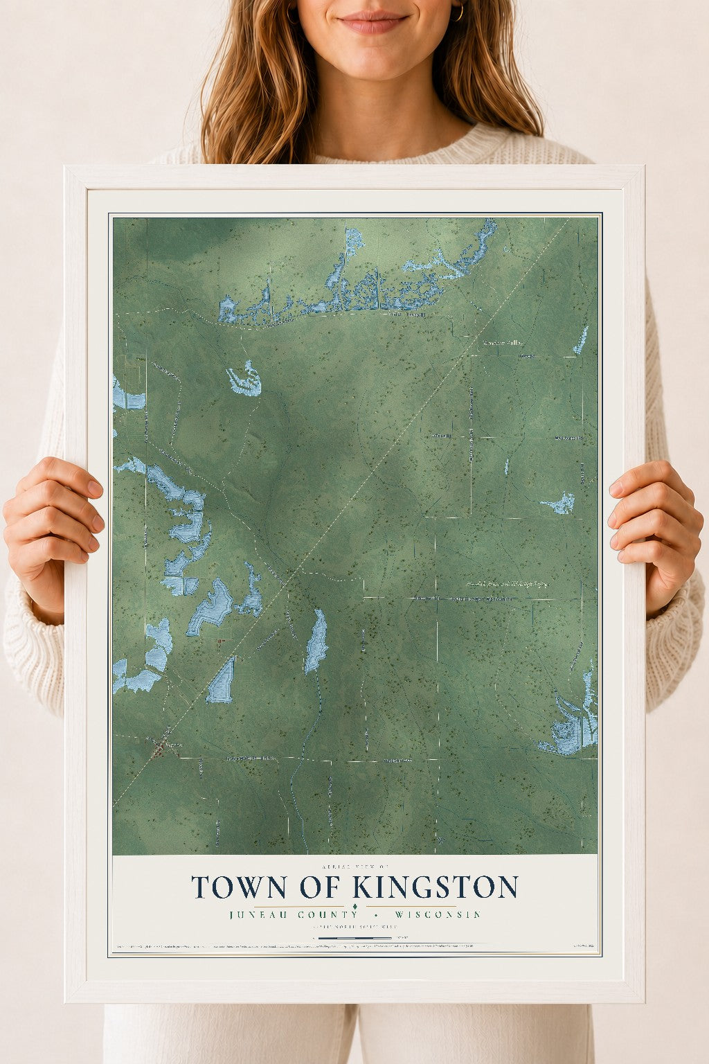 Map of the Town of Kingston, Juneau County, Wisconsin, 18 x 24 inch print in a white wood frame