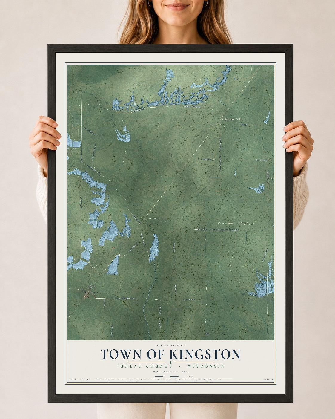 Map of the Town of Kingston, Juneau County, Wisconsin, 24 x 36 inch print in a black wood frame