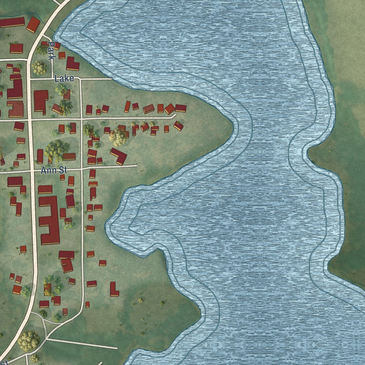 Close-up of the map of Kingston, Wisconsin print showing street and building detail