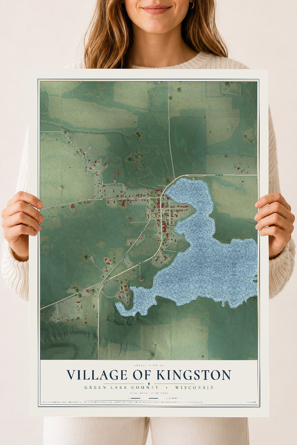 Map of Kingston, Wisconsin, 18 x 24 inch unframed archival matte print