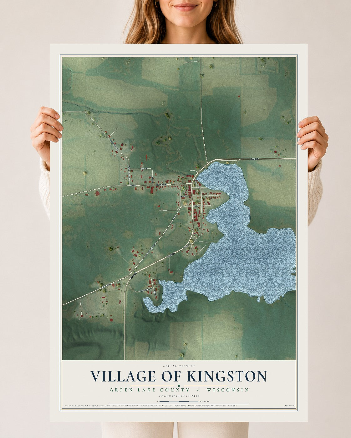Map of Kingston, Wisconsin, 24 x 36 inch unframed archival matte print