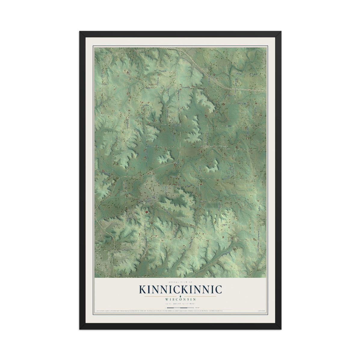 Map of Kinnickinnic, Wisconsin, 12 x 18 inch print in a black wood frame