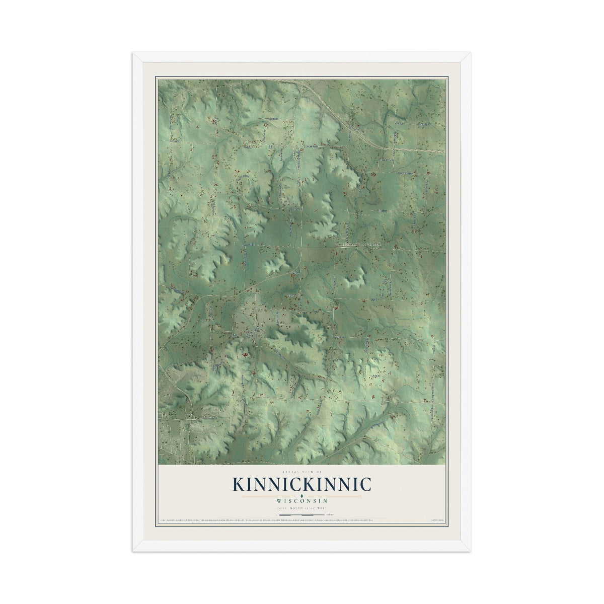 Map of Kinnickinnic, Wisconsin, 12 x 18 inch print in a white wood frame
