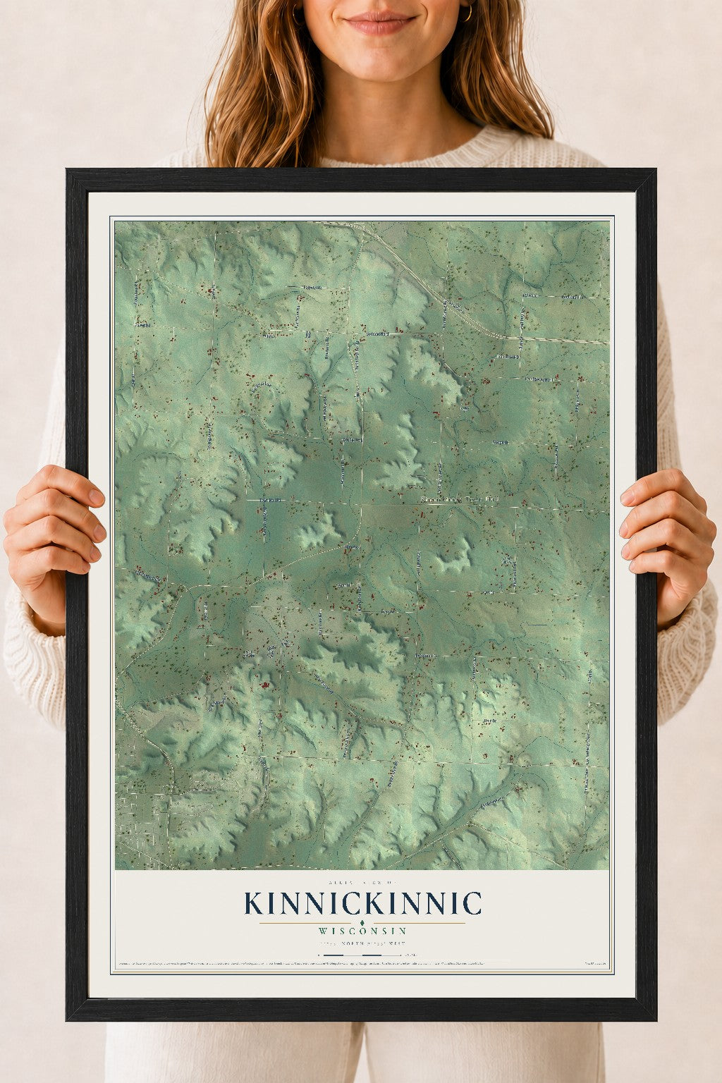 Map of Kinnickinnic, Wisconsin, 18 x 24 inch print in a black wood frame