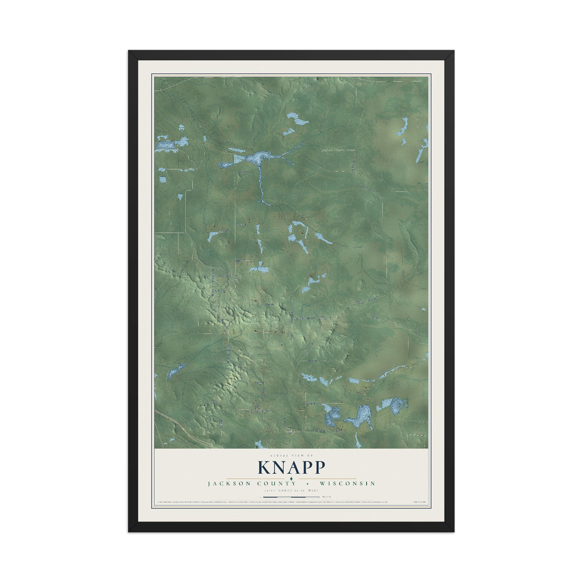 Map of Knapp, Jackson County, Wisconsin, 12 x 18 inch print in a black wood frame