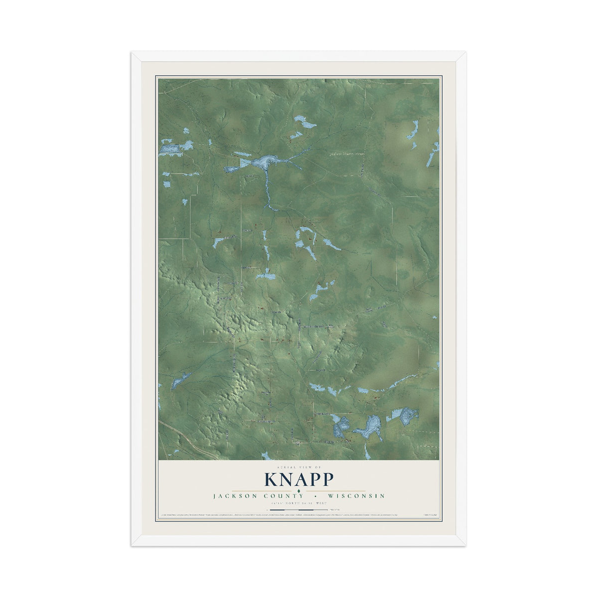 Map of Knapp, Jackson County, Wisconsin, 12 x 18 inch print in a white wood frame