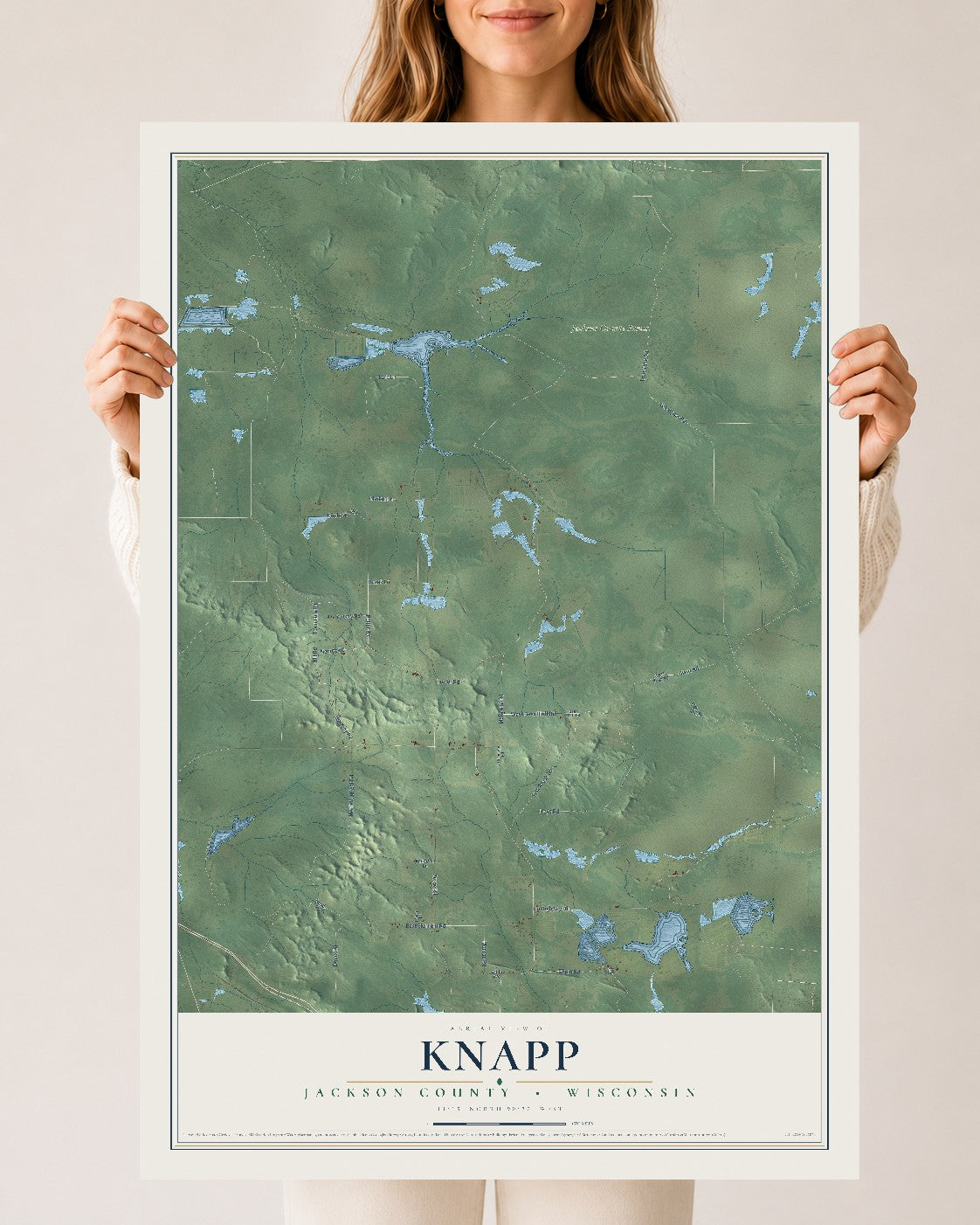 Map of Knapp, Jackson County, Wisconsin, 24 x 36 inch unframed archival matte print