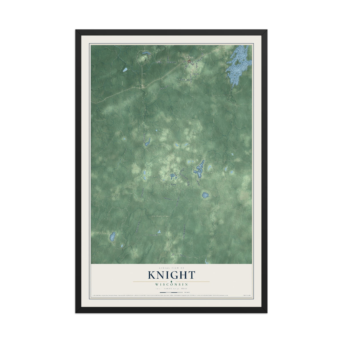 Map of Knight, Wisconsin, 12 x 18 inch print in a black wood frame