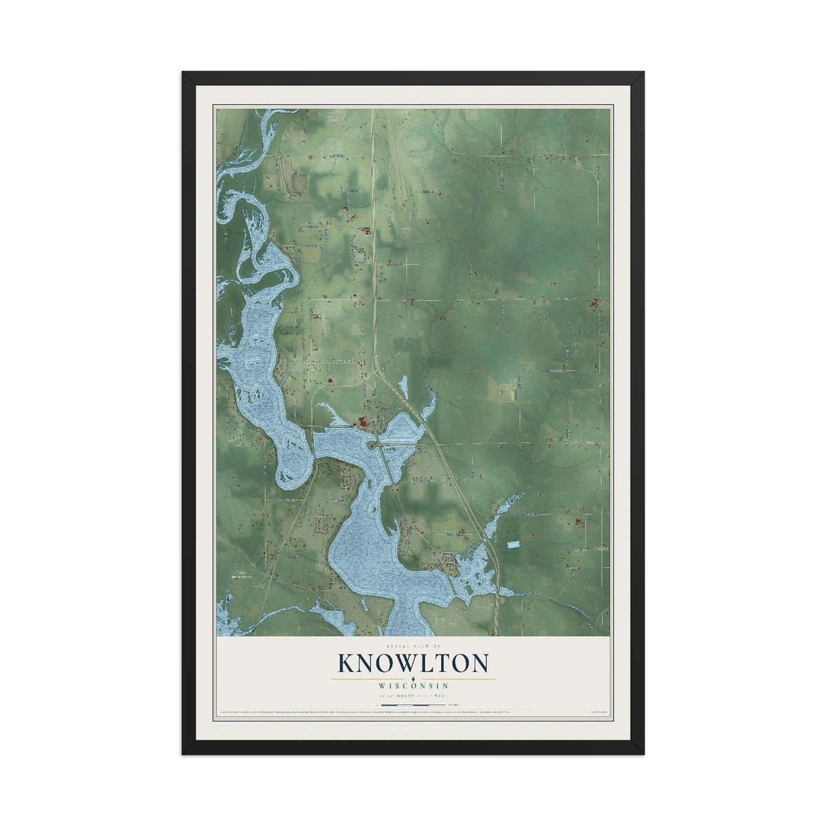 Map of Knowlton, Wisconsin, 12 x 18 inch print in a black wood frame