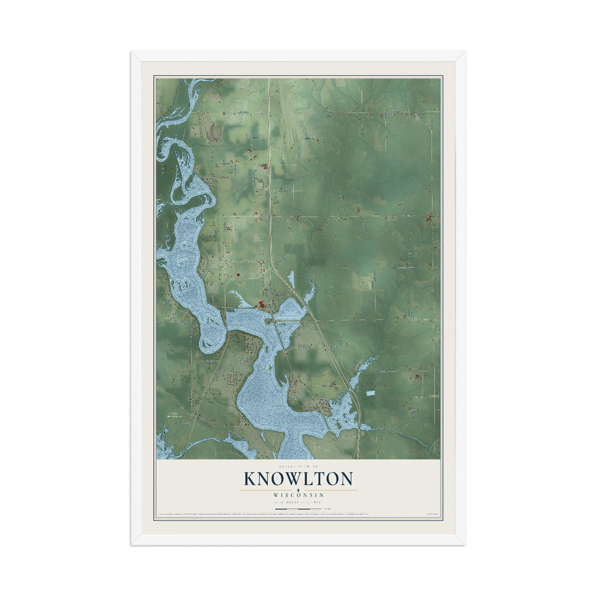 Map of Knowlton, Wisconsin, 12 x 18 inch print in a white wood frame