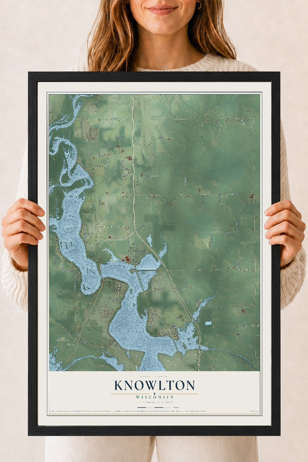 Map of Knowlton, Wisconsin, 18 x 24 inch print in a black wood frame